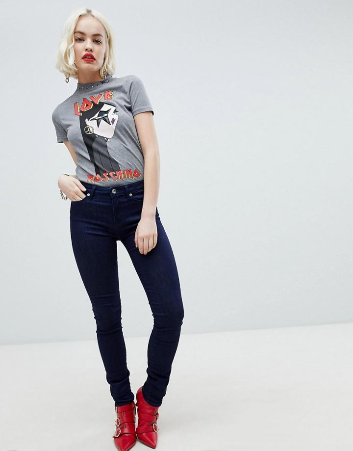 Love Moschino Glitter Heart Logo Skinny Jeans - Blue