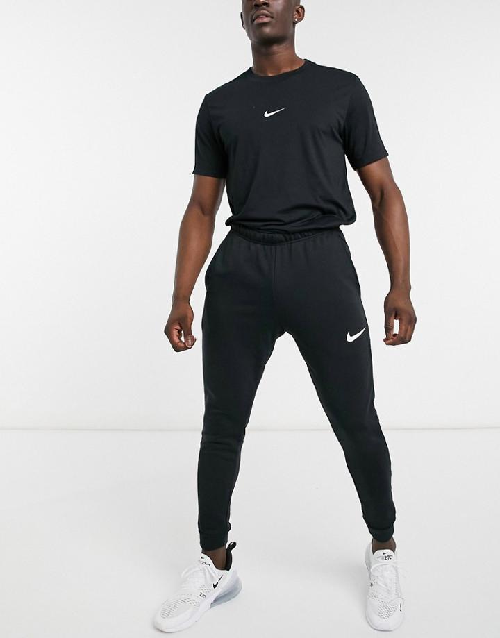 Nike Training Dri-fit Swoosh Cuffed Fleece Sweatpants In Black