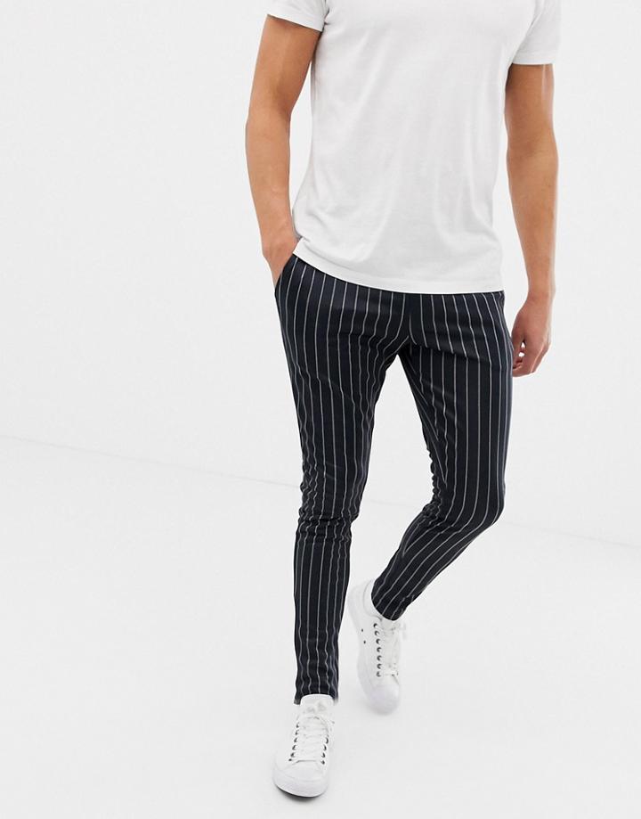 Only & Sons Drawstring Jogger With Vertical Stripe In Navy - Navy