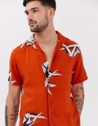 Pull & Bear Shirt In Palm Print - Orange