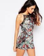 Ax Paris Paisley Romper With Lace Trim - Multi
