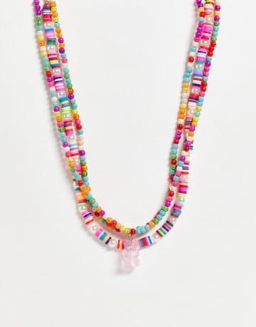 Madein Beaded Necklace In Multicolors With A Gummy Bear Chain