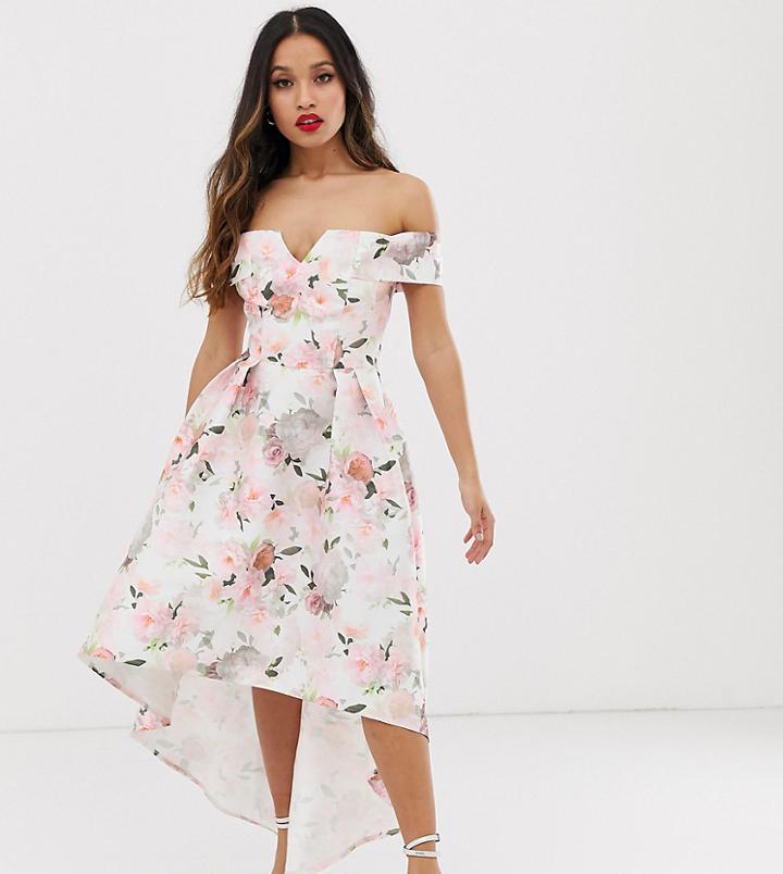 Chi Chi London Petite Bardot Midi Prom Dress In Floral-multi