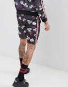 Boohooman Track Shorts Two-piece In Black Floral Print - Black