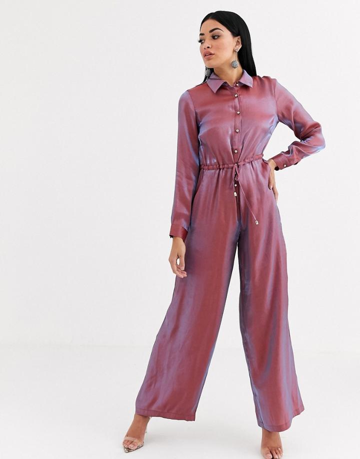 Forever U Metallic Jumpsuit In Blush Pink