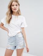 New Look Frill Sleeve T-shirt - White