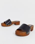 Asos Design Transit Leather Heeled Mule Sandal In Black