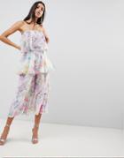 Asos Tiered Jumpsuit In Mixed Florals - Purple