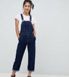 Asos Design Petite Denim Overall In Rinsewash - Blue