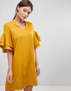 Parisian Shift Dress With Frill Sleeve - Yellow