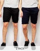 Asos 2 Pack Skinny Chino Shorts In Mid Length Save 17%