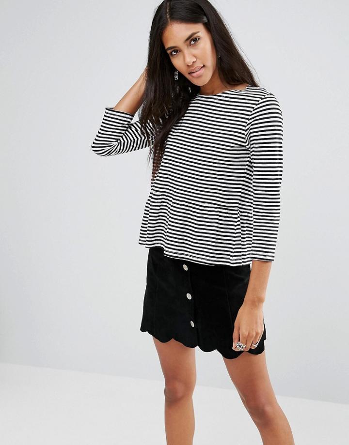 Brave Soul Stripe Ruffle Top - Black