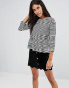 Brave Soul Stripe Ruffle Top - Black