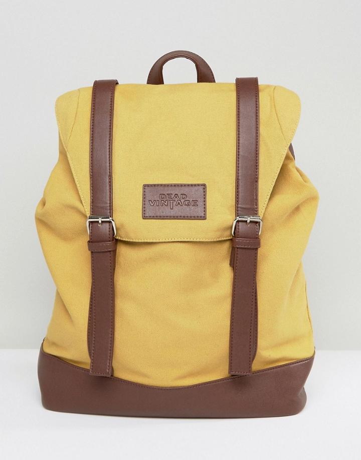 Dead Vintage Buckle Backpack In Mustard - Yellow