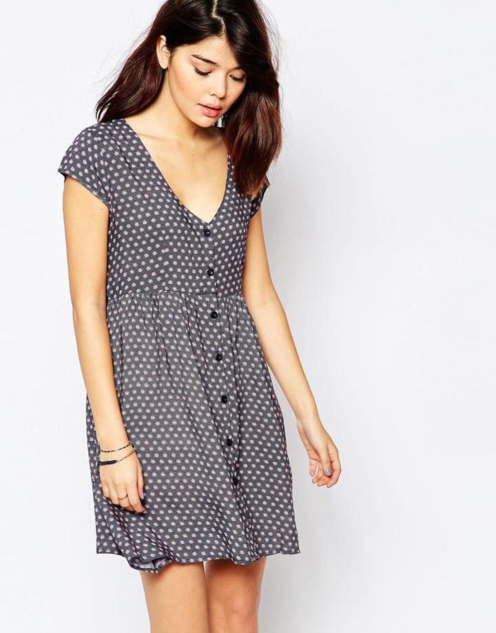 Brave Soul Ditsy Print Tea Dress - Navy