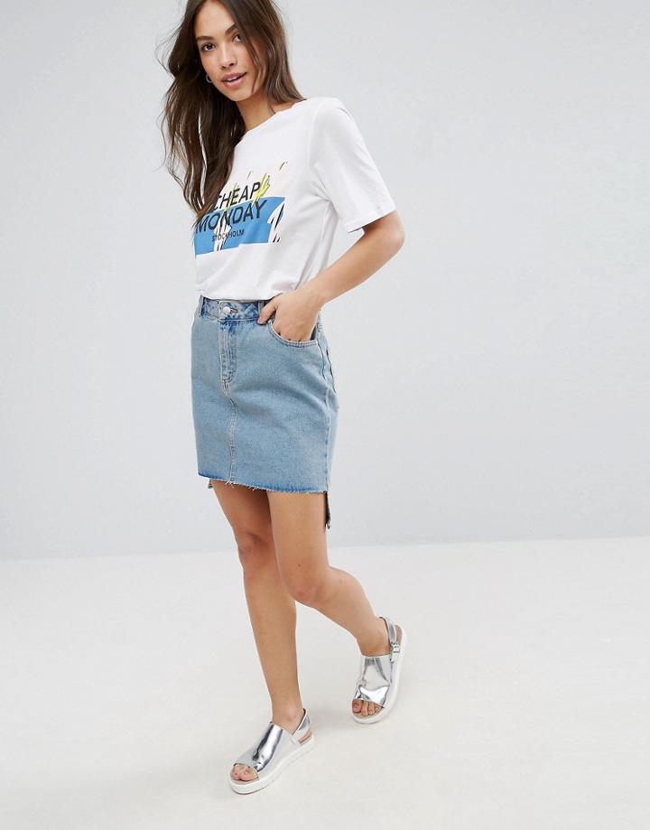 Cheap Monday Warp Roll Hem Denim Skirt - Blue