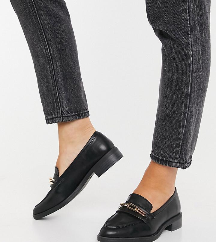 Glamorous Wide Fit Loafers With Gold Trim In Black