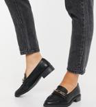 Glamorous Wide Fit Loafers With Gold Trim In Black