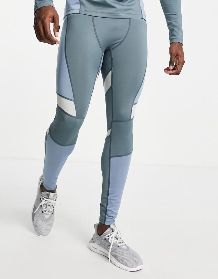 Asos 4505 Running Tights With Contrast Panels-grey