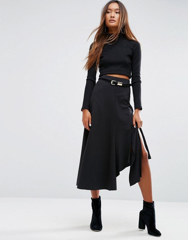Asos Midi Skirt In Deconstructed Jersey - Black