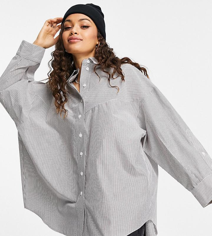 Topshop Petite Mix Panel Stripe Shirt In Brown