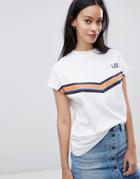 Lee High Neck T Shirt With Chevron Stripe And Logo - White