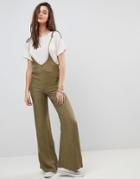 Honey Punch Pinnafore Jumpsuit With Wide Leg - Green