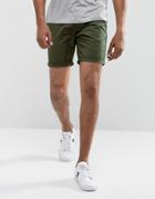 Asos Design Slim Chino Shorts In Dark Khaki-green