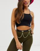 Asos Design Skinny Gold Hanging Chain Waist And Hip Belt - Black