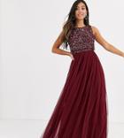 Maya Petite Bridesmaid Delicate Sequin 2 In 1 Maxi Dress In Wine-red
