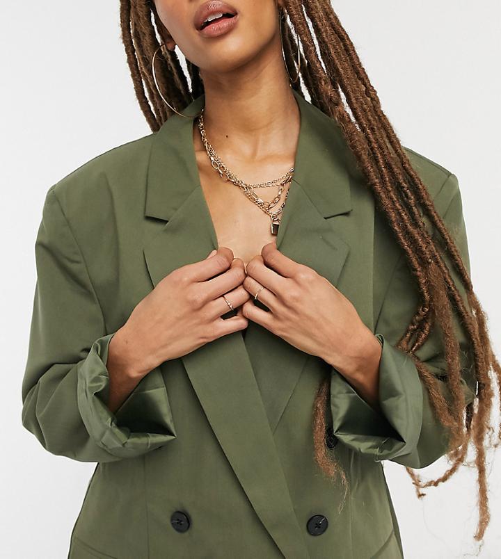 Collusion Oversized Double Breasted Dad Blazer In Olive Green