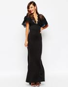 Asos Lace Top Fishtail Scuba Maxi Dress - Black