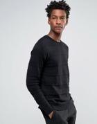Troy Tone Stripe Sweater With Crew Neck - Black