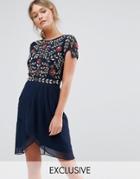 Frock And Frill Wrap Front Midi Dress With Embellishment - Navy
