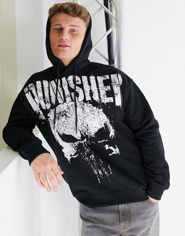 Pull & Bear Punisher Hoodie In Black