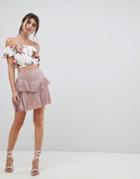 Asos Design Plisse Tiered Ruffle Mini Skirt - Pink
