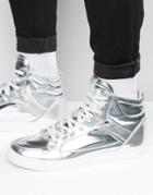 Asos High Top Sneakers In Silver With Panels - Silver