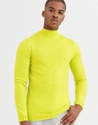 Asos Design Muscle Fit Merino Wool Turtleneck Sweater In Neon Green - Green