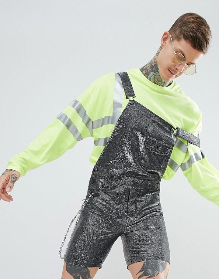 Asos Design Festival Skinny Overalls In Silver Metallic - Silver