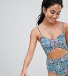 Monki Cut Out Mosaic Swimsuit In Mosaic Print - Multi