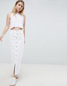 Dr Denim Button Through Denim Skirt - White