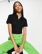 French Connection Zip Up Polo Top In Black