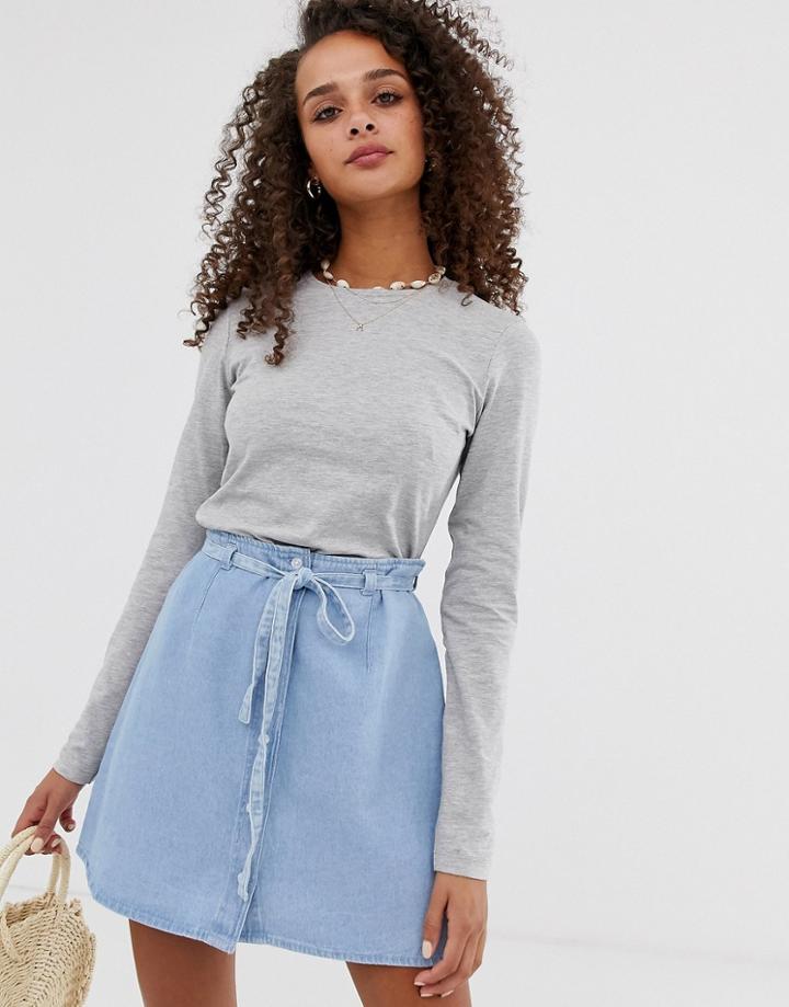 Asos Design Ultimate Crew Neck Long Sleeve T-shirt In Gray Marl