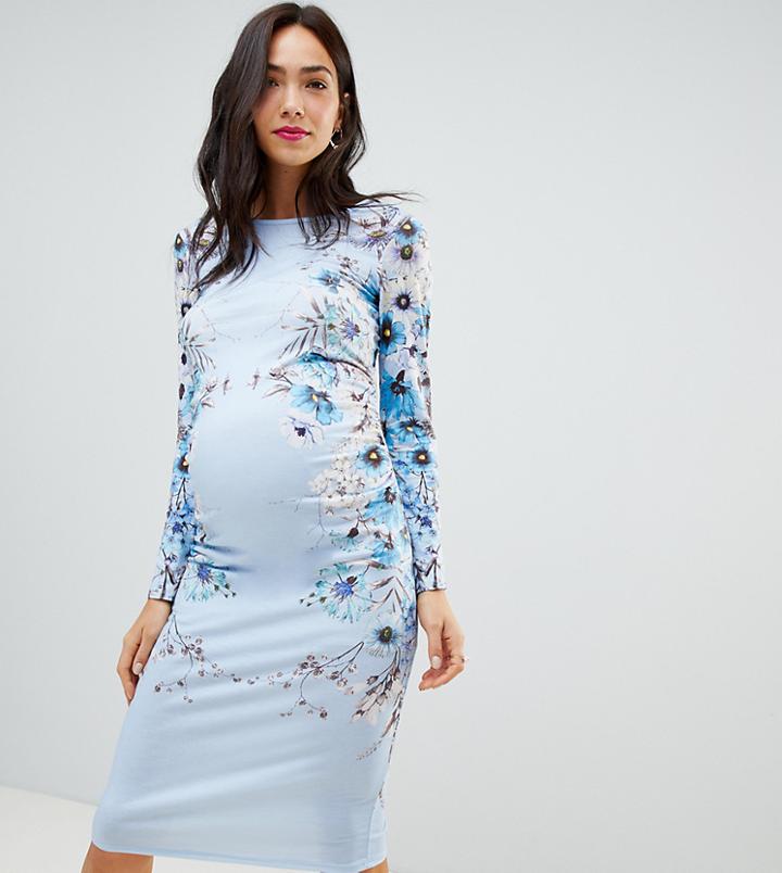 Bluebelle Maternity Bodycon Floral Dress With Sleeve