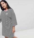 Chorus Plus Flared Sleeve Striped T-shirt Dress With Embroidery - Black