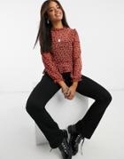 Nobody's Child High Neck Blouse With Ruffle Trims In Ditsy Floral-red
