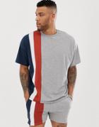 Asos Design Two-piece Oversized T-shirt With Vertical Color Block In Gray - Gray