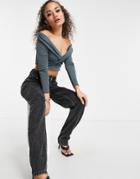 Club L London Off Shoulder Ruched Bust Top In Slate-purple