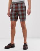 Asos Design Skinny Smart Shorts In Gray Plaid - Gray