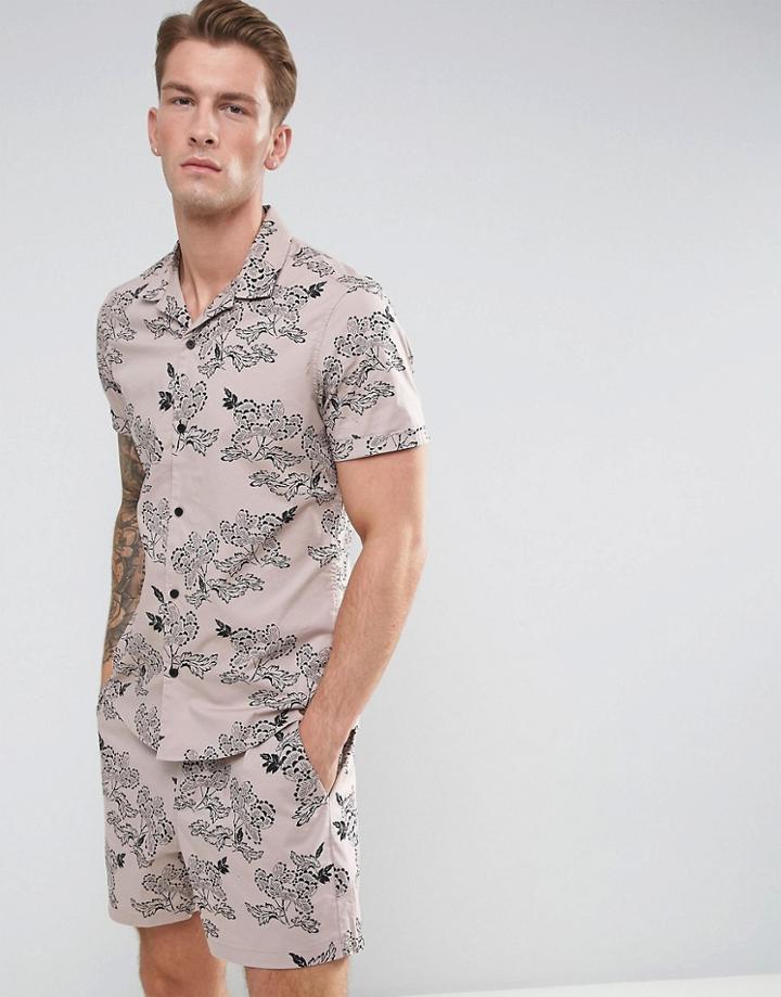 Asos Stretch Slim Shirt With Floral Print - Pink